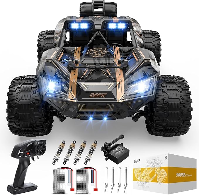 DEERC 1:14 Crawler RC Car, 48Kph High Speed RC Truck with LED Headlight for Boys Aldult, Offroad 4x4 2.4Ghz Remote Control Car, Monster Truck Toy, 2 Batteries, 40 Mins Running Time
