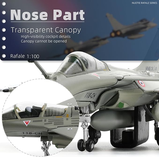 1/100 Dassault Rafale B NATO Tiger Diecast Metal Fighter Jet Model Kits Pre-Build Replica Military for Display Collection or Gift