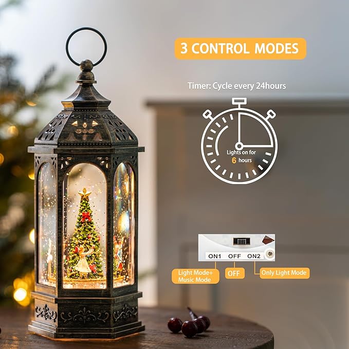 12.8'' Rotating Nutcracker Suite Scene Musical Lighted Christmas Tree Snow Globe Water Lantern with Swirling Glitter Decoration