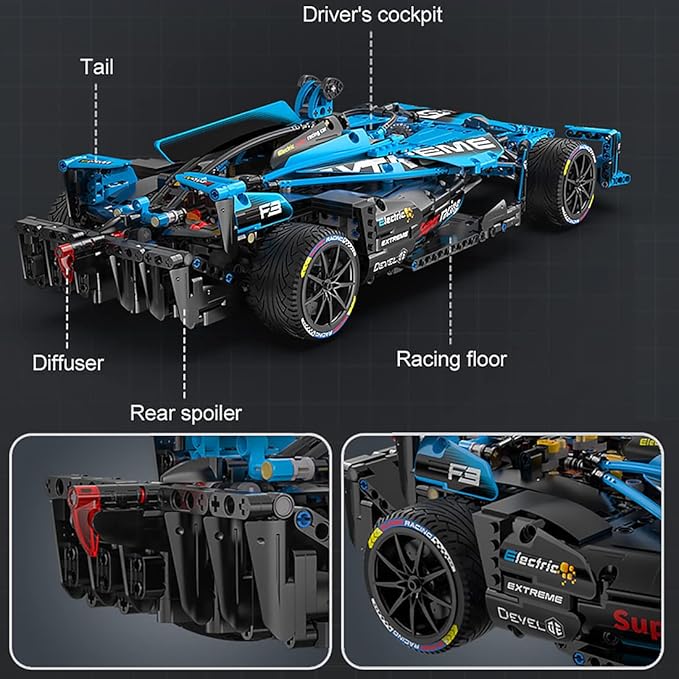 NEWRICE Formula 1 Racing Car Building Set, MOC 1:8 Scale Model Building Blocks Toys,for for 12+ Years Kids Adults(1667 Pieces)