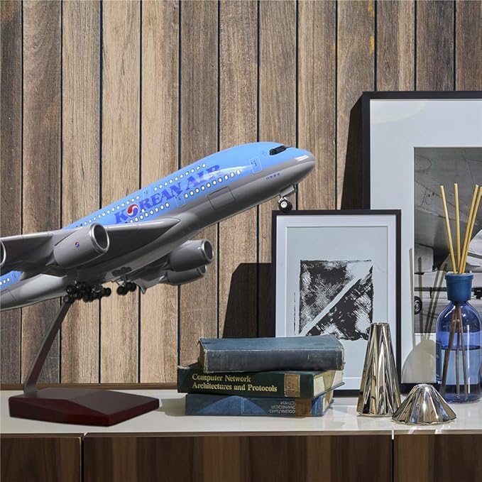 24-Hours 18” 1:160 Airplane Model Korea Airbus 380 Model Plane with LED Light(Touch or Sound Control) for Decoration or Gift