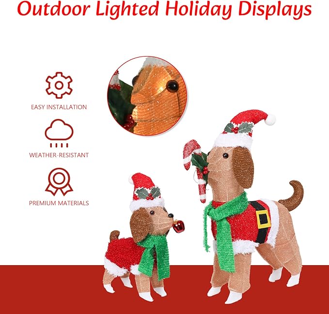 VCUTEKA 2FT Lighted Outdoor Christmas Beagle Decoration, Adorable Dog Set with LED Lights, Glittered Holiday Display for Lawn, Garden, Yard or Home Christmas Décor