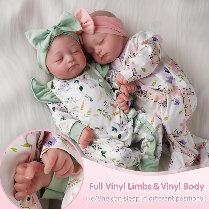 BABESIDE Lifelike Reborn Baby Dolls Twins, 20 inch Realistic Newborn Boy Girl Soft Vinyl Real Life Baby Dolls Sleeping with Clothes and Toy Gift for Kids Age 3+
