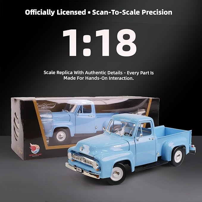 1953 Ford F-100 Pickup Truck 1/18 Scale Die-Cast Metal Model Alloy Collection Cars with Display Case, with Opening Doors, Best Gift for Men, Dad & Kids 14+ Years(Light Blue)