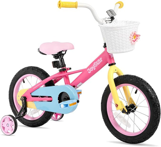 JOYSTAR 12 14 16 Inch Kids Bike for 2-7 Years Girls 33-53 Inch Tall, Toddler Girls Bike with Training Wheels, Rainbow Bikes, Children Bicycle, Macaroon