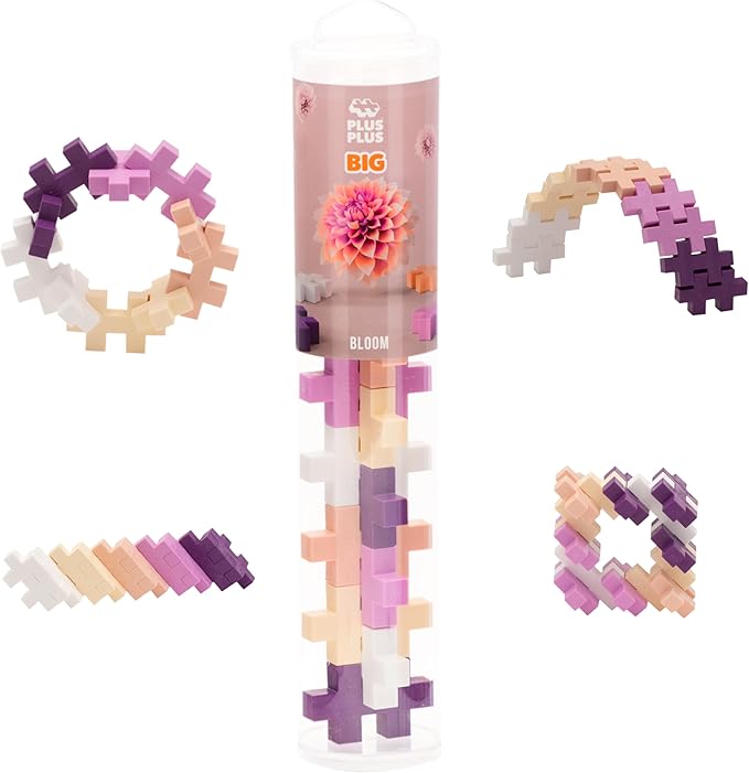 PLUS PLUS Big – 15 Piece Bloom Mix – Construction Building Stem/Steam Toy, Interlocking Large Puzzle Blocks for Toddlers and Preschool, Open Play Tube