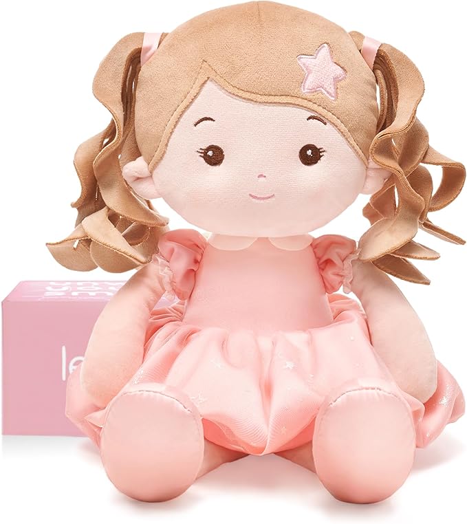 Soft Baby Doll Toys (16''), My First Baby Rag Doll for 1 Year-Old Girl Birthday Gift, Christmas Plush Toys Gift for Toddler Kids Infants -Starlet Pink