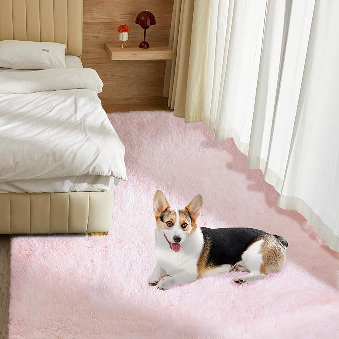 Ultra Soft Rug for Living Room, 8X10 Fluffy Shag Area Rug for Bedroom, Modern Shaggy Carpets Fuzzy Rug for Teens Dorm Nursery Home Decor Aesthetic, Upgrade Anti-Skid Durable, Pink