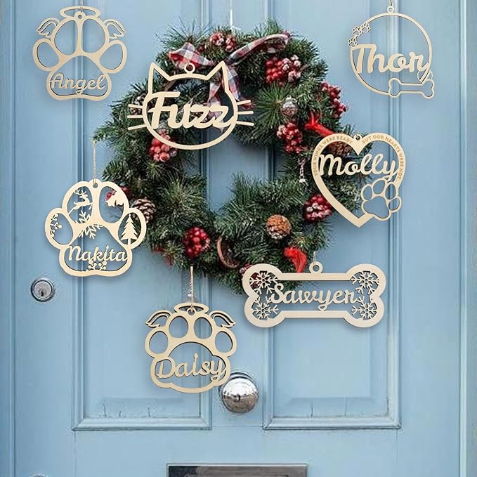 Personalized Dog Cat Paw Ornament Christmas, Custom Pet's Name Ornament, Customized Wooden Snowflake Dog Paw Ornaments for Christmas Tree