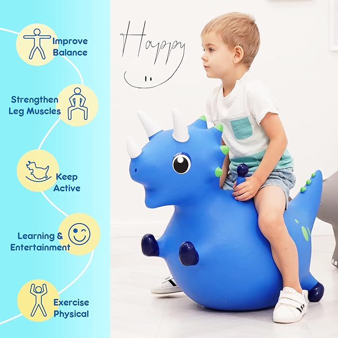 ZOOJOY Bouncy Dinosaur Hopper, Inflatable Dino Bouncing Animal for Toddlers, Indoor Outdoor Ride On Bouncing Horse W/Pump, Hopping Toys Gift for 4 5 6 7 8 Year Old Boy Girl