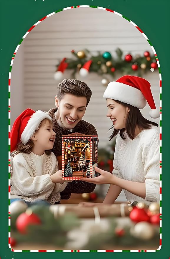 Miniature Christmas Book Nook Kits for Adults - DIY Tiny House 3D Wooden Puzzle Xmas Books,Beautiful Bookshelf Decoration for All Occasions(Christmas Snow Realm)