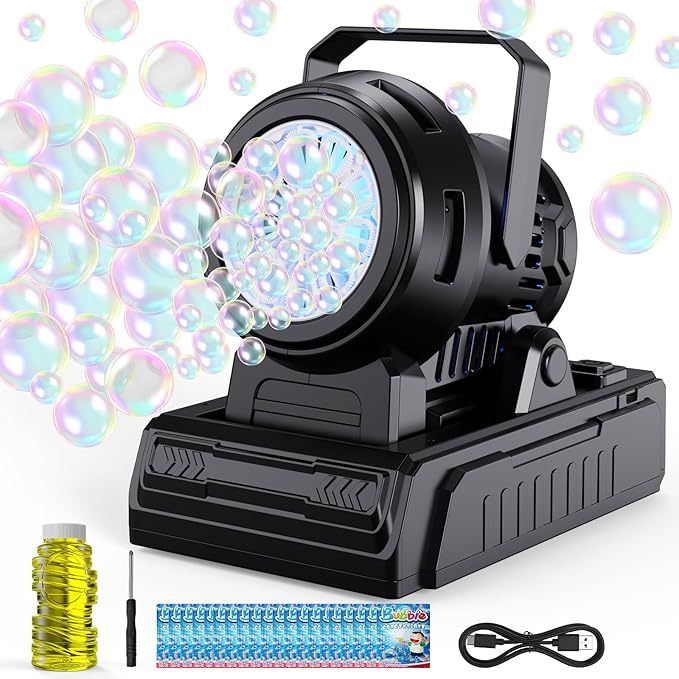 PANACARE Automatic Bubble Machine, Electric Portable Bubble Machine with 20 Bubble Solutions, Produce 10000+ Big Bubbles Per Minute, Suitable for Wedding/Birthday/Children/Party