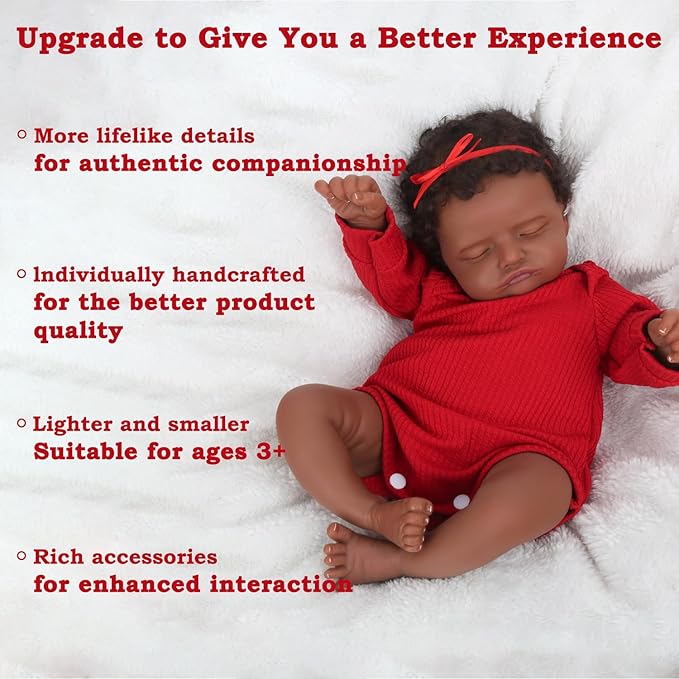 CHAREX Realistic 18 Inch Reborn Baby Doll - African American Sleeping Newborn Handcrafted Lifelike Black Skin Perfect for Kids Aged 3 and Up with Accessories