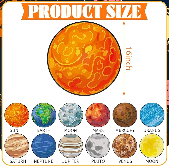12 Pcs Kids Carpet Circle Seats for Classroom 16 Inch Round Floor Mat Kids Floor Cushions Soft Educational Classroom Rug Non Slip for School Learning Playing Areas(Space Planet)