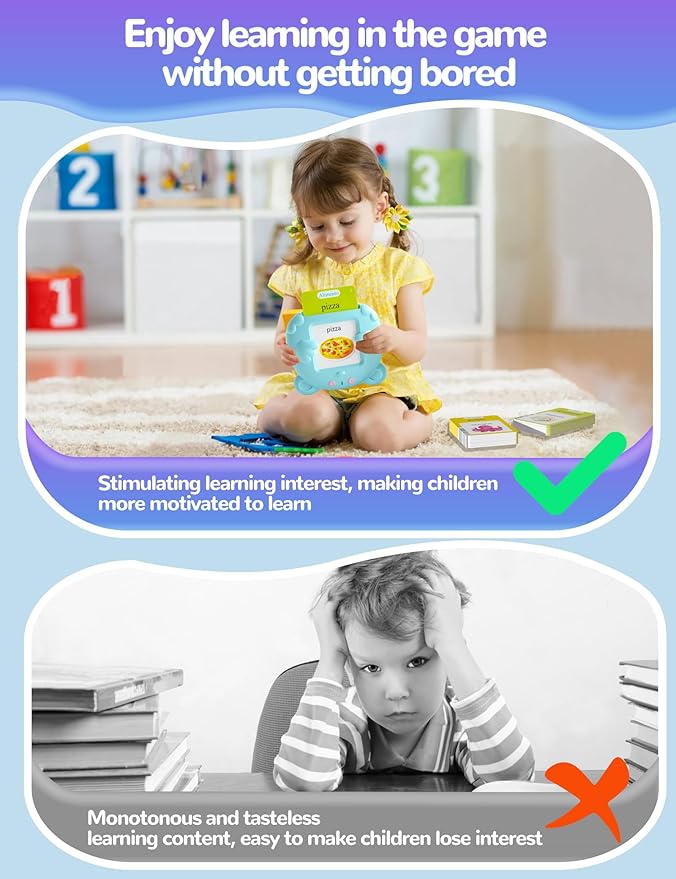Spanish & English Talking Flash Cards for Toddlers, 510 Sight Words Bilingual Learning Toys for Children, Autism Pocket Speech Therapy Toys, Española Vocabulary Educational Flashcards
