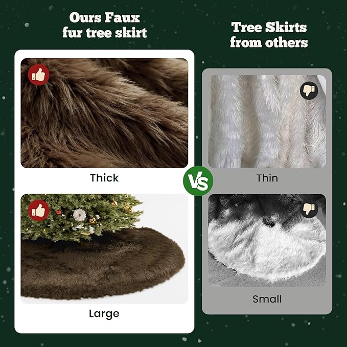 iMucci 60inch Christmas Tree Skirt Wool Fur Brown Tree Skirt Small Tree Skirts Brown Trees Skirt Holiday Party Decoration
