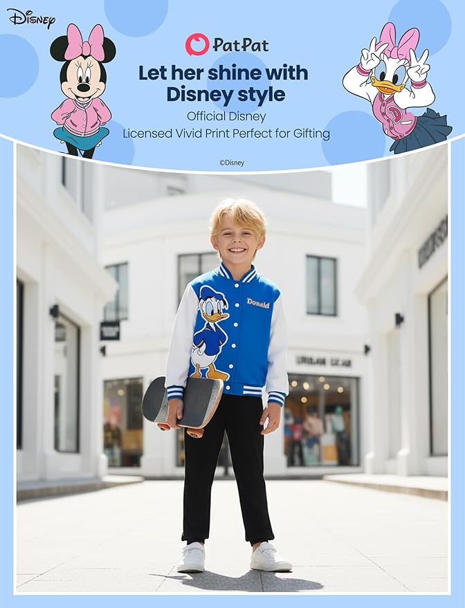 Disney Minnie Mickey Stitch Princess Frozen Elsa Marvel Jacket Lightweight Coat Button up Color Block Sweatshirt 2-14 Years