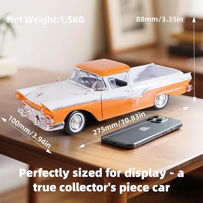 1957 Ford Ranchero 1:18 Diecast Model Officially Licensed Alloy Collection Car w/Working Doors & Hood, Classic Pickup Best Gift for Men, Dad & Kids 14+ Years (Orange)