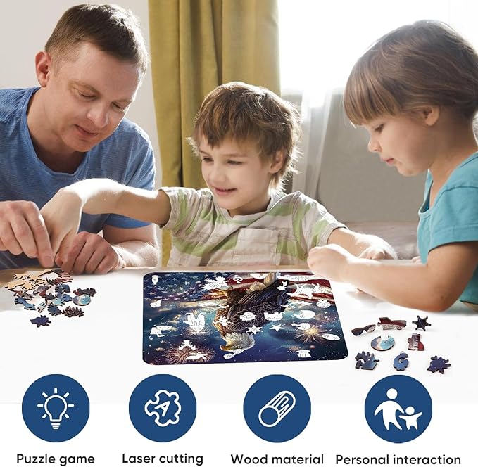 Wooden Puzzle for Adults, Eagle Flag Wooden Jigsaw Puzzles(15.9 * 15.6in-500pcs), Beautiful Wooden Puzzle with Box Birthday Gifts for Adults and Kids Family Game