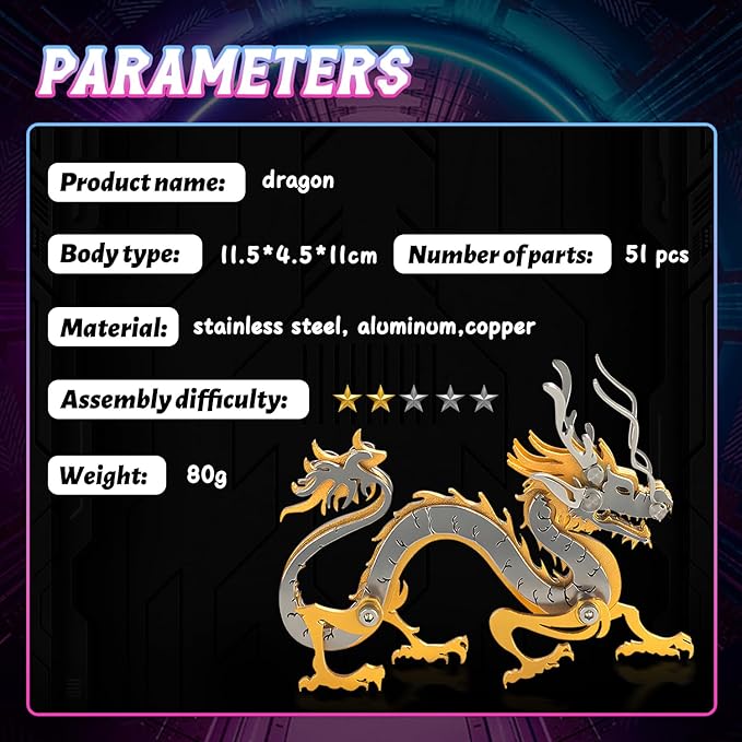 3D Metal Puzzles for Adults, Adult Metal Puzzle Model Kits, Gold Dragon Mechanical 3D Puzzle Stainless for Adults DIY Gifts for Men Women Home Decor Art Craft Gifts Toys(Zodiac Sign).