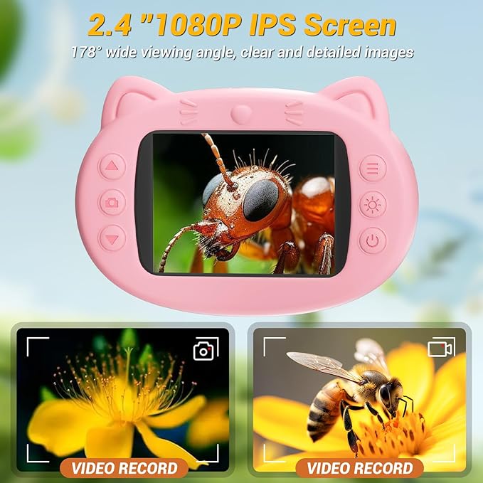 2.4" Screen Pocket Kids Microscope: 1000X Handheld Microscope for Photo and Video - Portable Science Kits STEM Toys – Christmas/Birthday Gifts for Girls & Boys Ages 3-12(Pink)