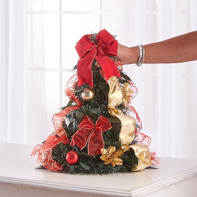 Fully Decorated Pre-Lit 2' Pop-Up Tabletop Christmas Tree - Red Gold