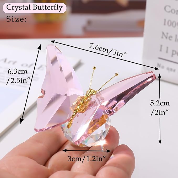 Movdyka Crystal Butterfly Decor Figurines for Mom Women, Pink Glass Butterfly Craft Desk Office Dcorations Table Centerpieces, Animal Ornaments Paperweight