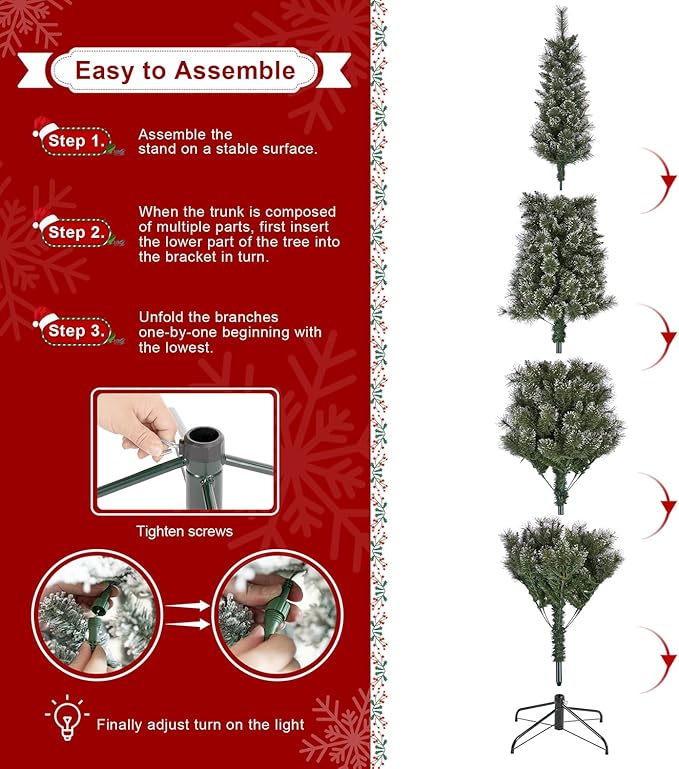 Glitzhome 9ft Prelit Christmas Tree, Artificial Christmas Trees, Portland Cashmere Pine Pencil Tree with 350 Warm White/Multi-Color C3 Clear LED Lights, 9 Function w/Remote Control, Easy Assembly