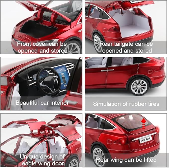 Zinc Alloy X Car Model,1:24 Scale Simulation Casting car Model Pull Back Diecast Toy Car, Mini Vehicles Toys with Lights and Music for Toddlers Kids Children Birthday Gift(Red)