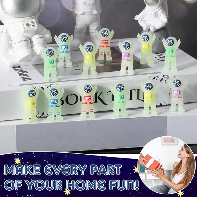 100 Pcs Mini Astronaut Figurines Glow in The Dark Miniature Astronaut Tiny Spaceman Toys for Space Party Piñata Cake Topper Kids School Classroom Prize Gift Hide and Seek (Full Body Glow)