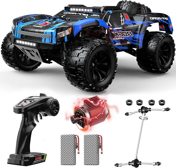 DEERC 9006E 1:12 RC Cars for Adults Boys, 45KM/H Off-Road Short Course Truck, 4WD All Terrain Remote Control Monster Truck, 2.4GHz Waterproof Car with 2 Rechargeable Batteries, Spare Tire, LED Lights