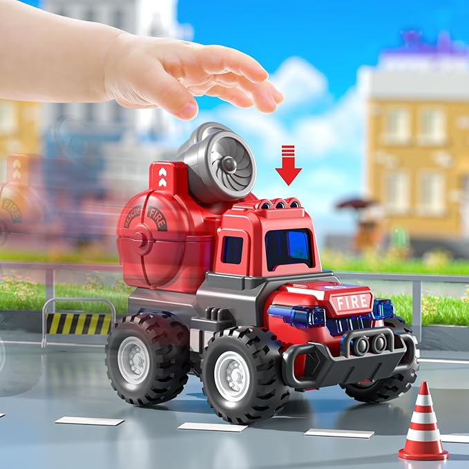 Fire Trucks Toys for Toddlers 3-5, 4 PCS Car Trucks for Toddlers Boys Girls with Flexible Joints, Kids Toddlers Toys for 3 4 5 6 Years Old Boys Girls Birthday Gifts