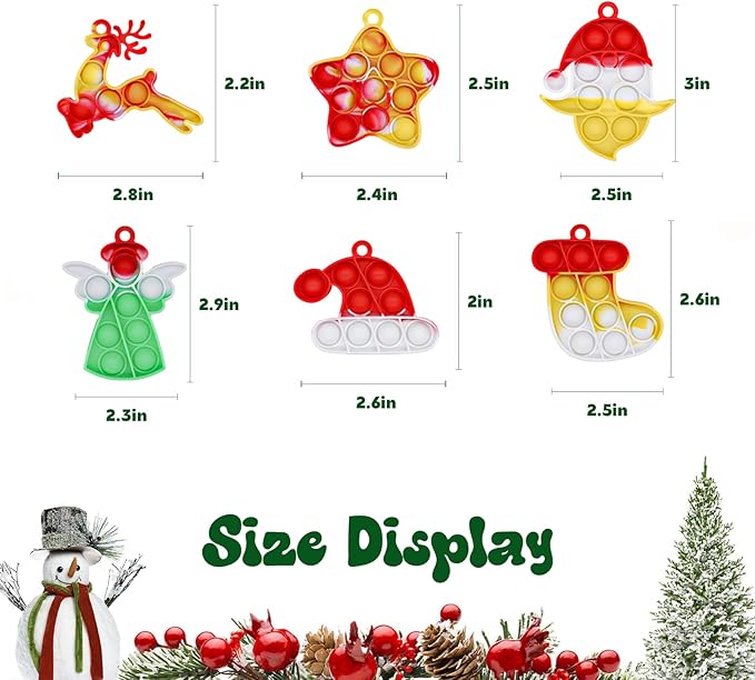 60PCS Christmas Pop Keychain Party Favors - Pop Push Fidget Toys for Kids & Adults