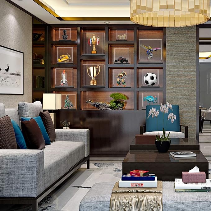 Acrylic Display Case, Super Clear Displaying Box with Matt Base and Lid for Toys, Figures, Collectibles (9x9x9 inch)