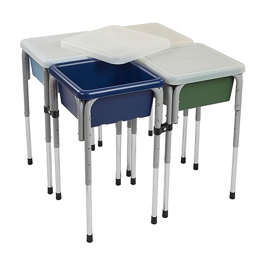 ECR4Kids 4-Station Sand and Water Adjustable Play Table, Sensory Bins, Earthtone