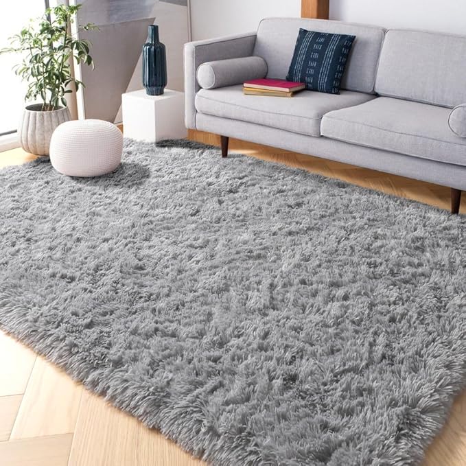 PAGISOFE Ultra Soft Fluffy Area Rugs for Bedroom Boys,Silver Rugs Carpets for Kids Room,Soft Plush Furry Bedside Rug,Non-Slip Floor Fuzzy Rugs,4x6 Ft