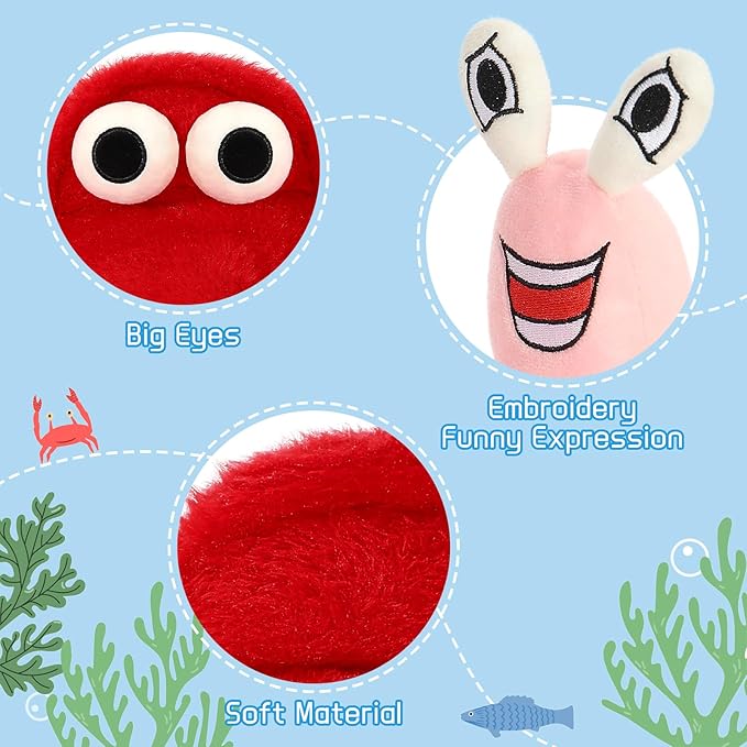 Muiteiur Soft 5 Piece Weighted Stuffed Animals, Lobster Plush Set Includes Mom Lobster,Shrimp,Crab,Octopus,Fish, Giant Crayfish Stuffed Animal with Weighted Claws (0.22 lb), Great Gift for Kids