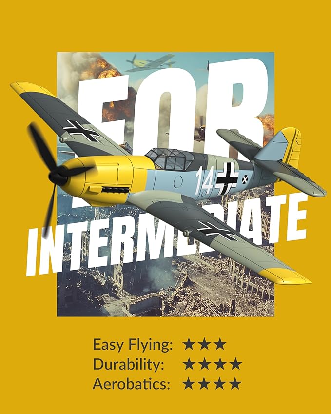 VOLANTEXRC RC Plane, 4 Channel Remote Control Airplane BF109 Fighter RTF with Aileron, Gyro, Aerobatics & 3 Modes Easy to Fly, Hobby Radio Controlled Aircraft for Beginners, Kids & Adults (Yellow)