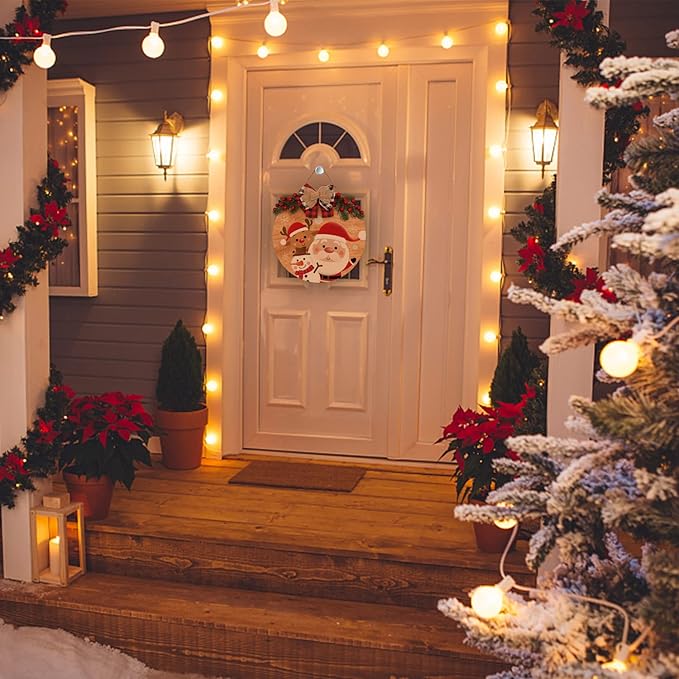 Merry Christmas Decorations Wreath, Merry Christmas Sign Front for Door Decoration, Rustic Wooden Holiday Decor for Front Door Porch Window Wall Farmhouse Indoor Outdoor Decorations