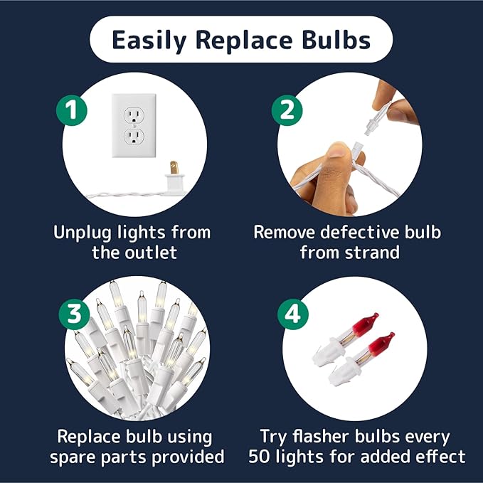 PREXTEX 300 Count Clear Christmas Tree Lights with White Wire - 60 ft Warm White Twinkle Lights for Indoor or Outdoor Use - Holiday Fairy String Lighting for Christmas Trees, Patios, and More