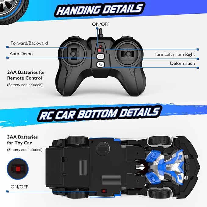 Remote Control Car, One-Button Transform Toys Car, 2.4GHz RC Cars 1:18 Scale, 360 Degree Rotation Police Car Toy Transforming into Robot Toy for Boys Girl Kids 4-7 8-12 6-8, Birthday