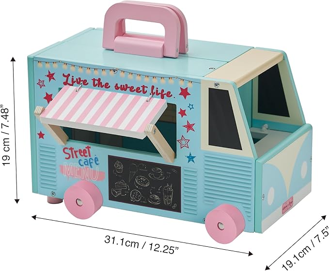 Olivia's Little World Wooden Food Truck Dollhouse + Accessories for 3.5" Dolls, Multi