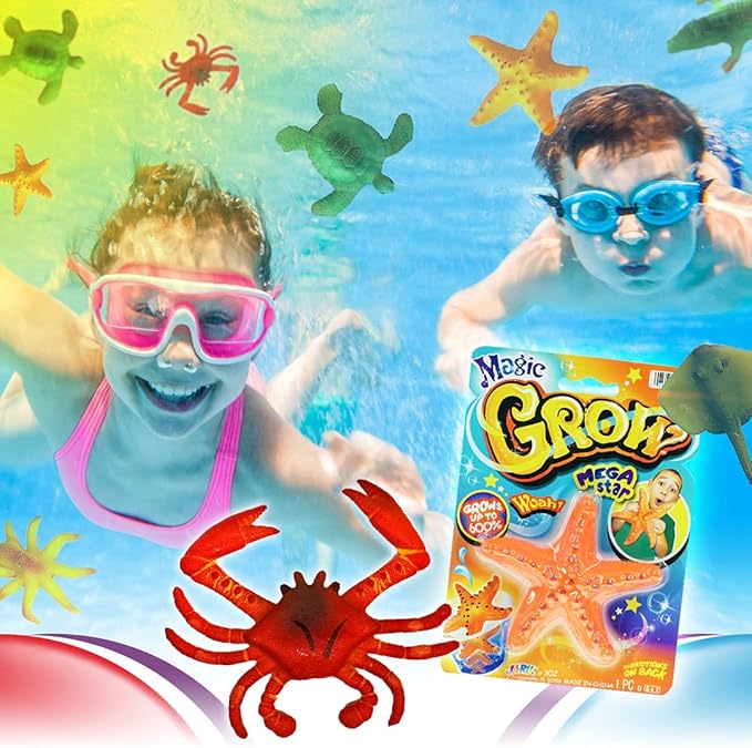 JA-RU Magic Grow Ocean Themed Water Animals (6 Packs Assorted) Beach Life Theme Toys | Bulk Expanding Bath and Pool Toys for Kids. Sea Creatures Party Toys and Goodie Bags. 302-6A
