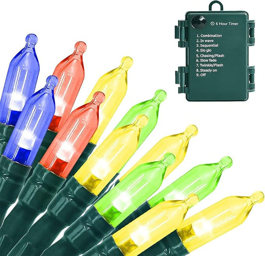 Christmas Light, 33ft 100 LED Outdoor String Light with Timer & 8 Modes, 3AA Battery Operated Waterproof String Light for Outdoor and Indoor Décor – Multicolor