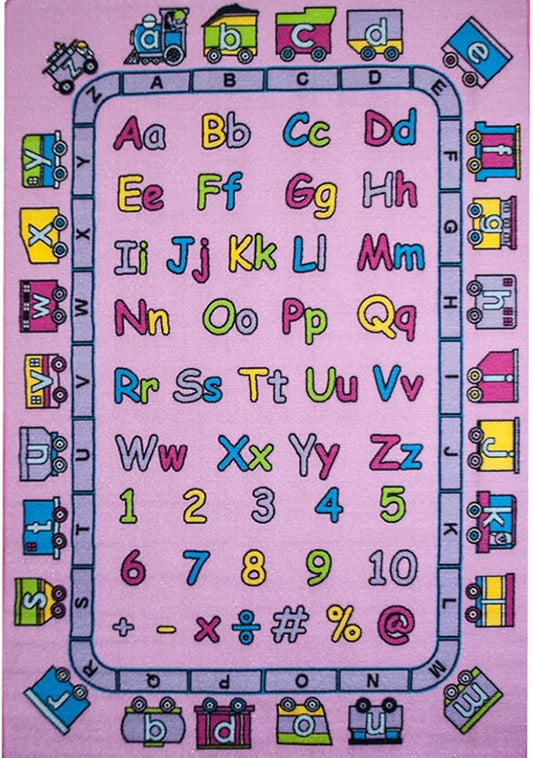 Mybecca Kids Rug ABC Fun in Pink Area Rug7' feet 2" inch 10' ft (7'2" X 10')(239cmx343cm) Non Slip Gel Backing