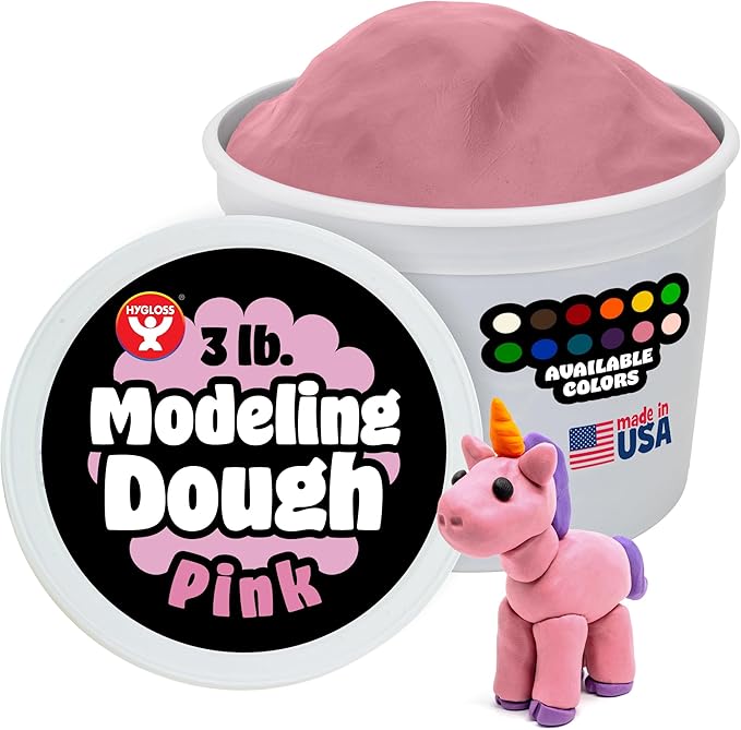 Hygloss Play Modeling Dough for Kids – Safe & Non-Toxic Sensory Dough for Arts and Crafts – 3 lb Tub – Play Clay for Toddler Activities, Preschool Classroom Must-Haves – Pink Color, Unscented