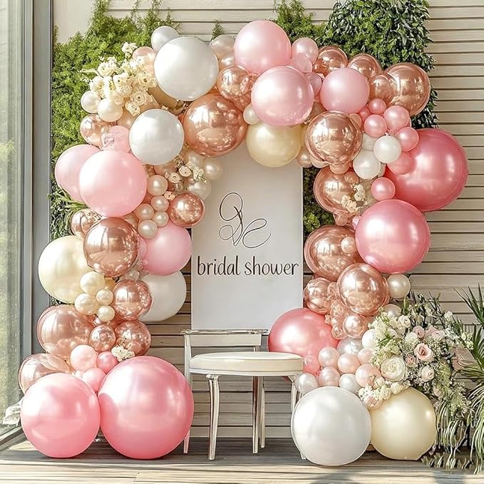 Pearl Pink White Balloon Garland Double Stuffed Light Pink Champagne Gold White Sand Balloon Arch Kit for Baby Shower Birthday Bridal Shower Wedding Birthday Party Decorations