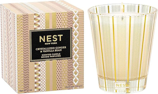 NEST New York Scented Classic Candle, Crystallized Ginger & Vanilla Bean - 8.1 oz - Up to 60-Hour Burn Time - Reusable Glass Vessel