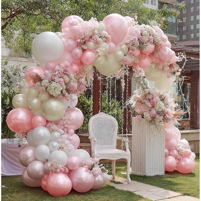 Pearl Pink White Balloon Arch, Double Stuffed Light Pastel Pink White Sand Balloons Dusty Pink Balloon Garland Kit for Wedding Birthday Baby Shower Bridal Decorations