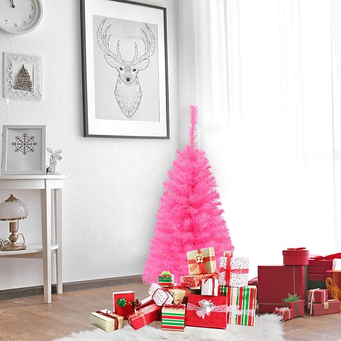 GOLFLAME 3FT Artificial Christmas Tree, Premium Mini Xmas Pine Tree with Stand Base Thicken Tips, Great Holiday Decoration (Pink)